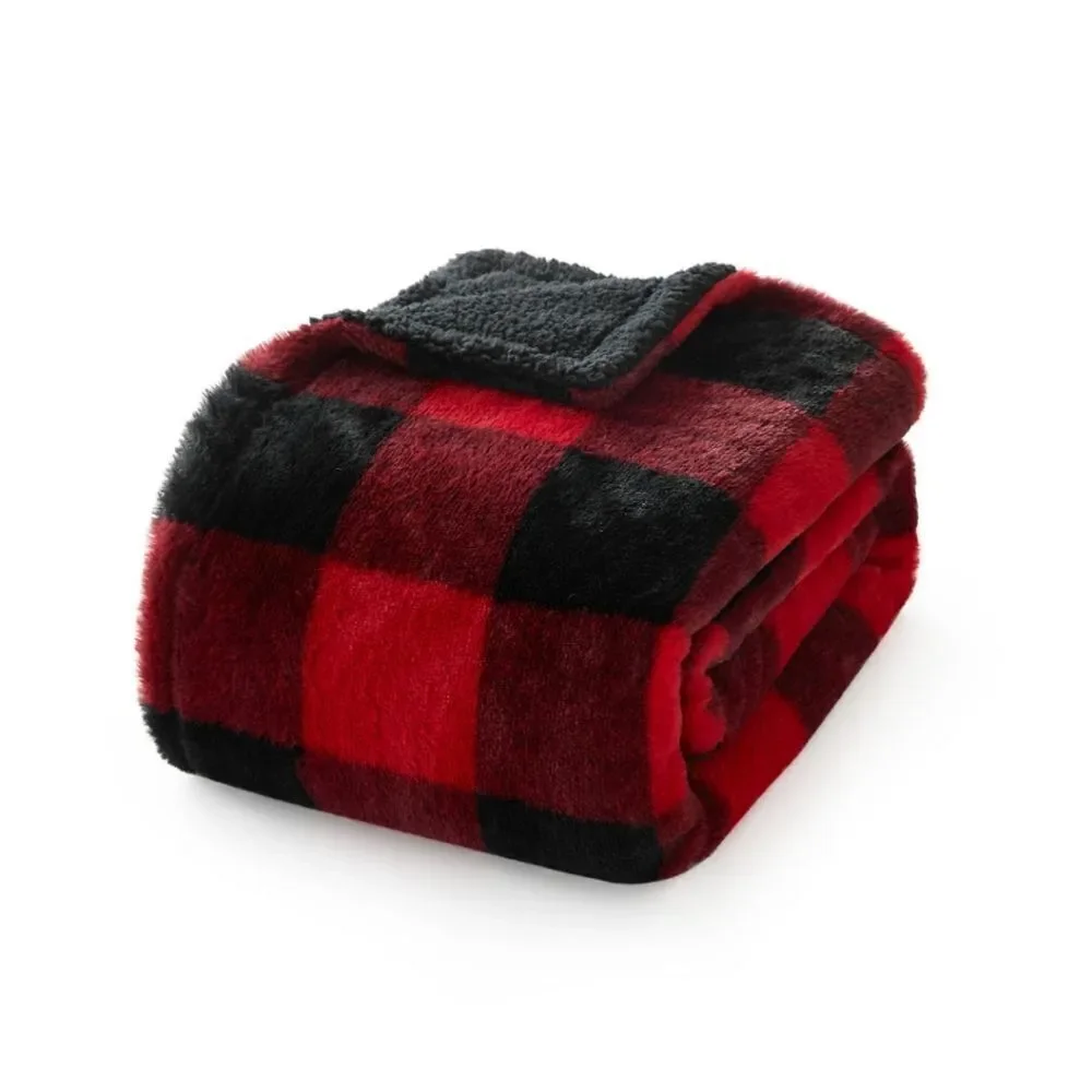 NWT Dearfoams Cozy Flannel Plush Buffalo Check Plaid Blanket Throw 50